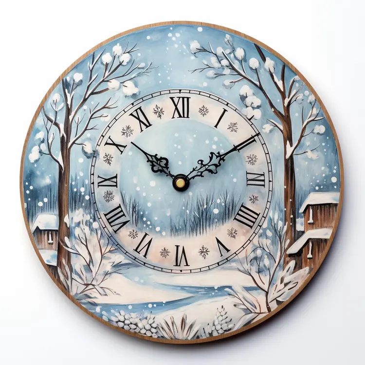 Snowy Village Clock