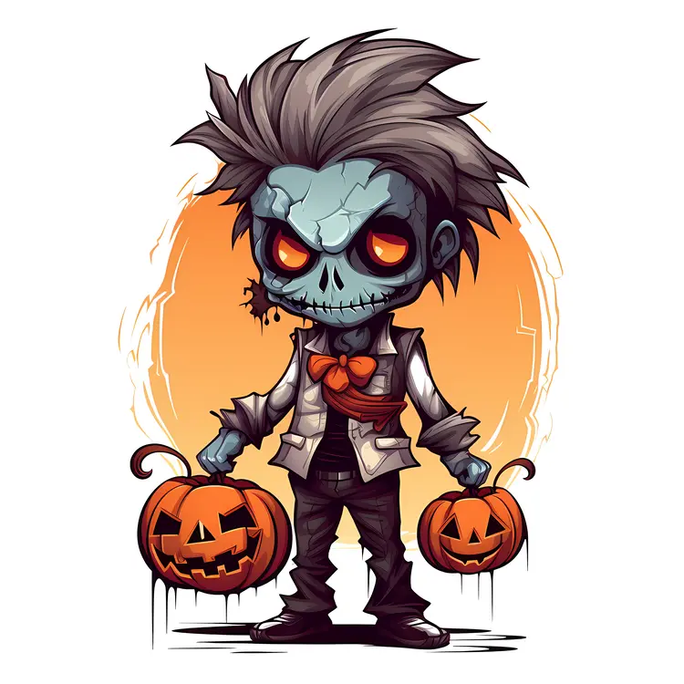 Zombie with Two Pumpkins for Halloween