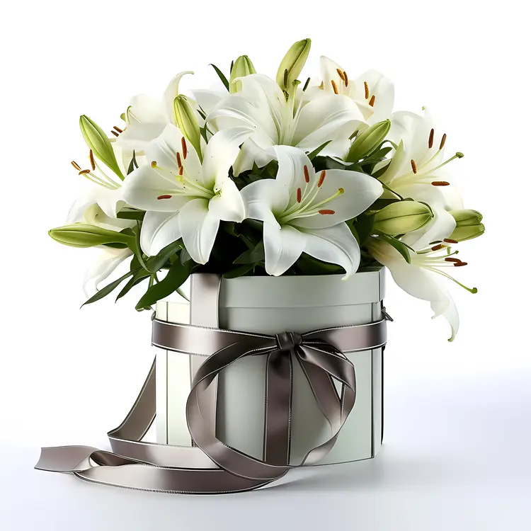 White Lilies in a Gift Box