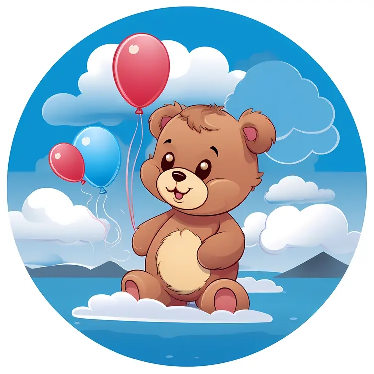 Cute Teddy Bear with Balloons in the Sky