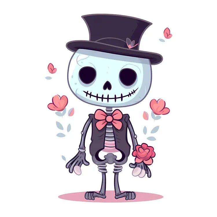 Cute Skeleton with Top Hat and Bow Tie