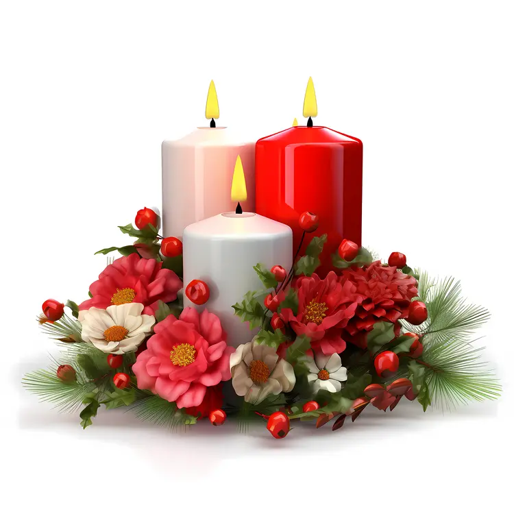 Festive Candle Arrangement with Flowers