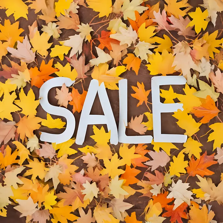 Sale Sign with Autumn Leaves Background