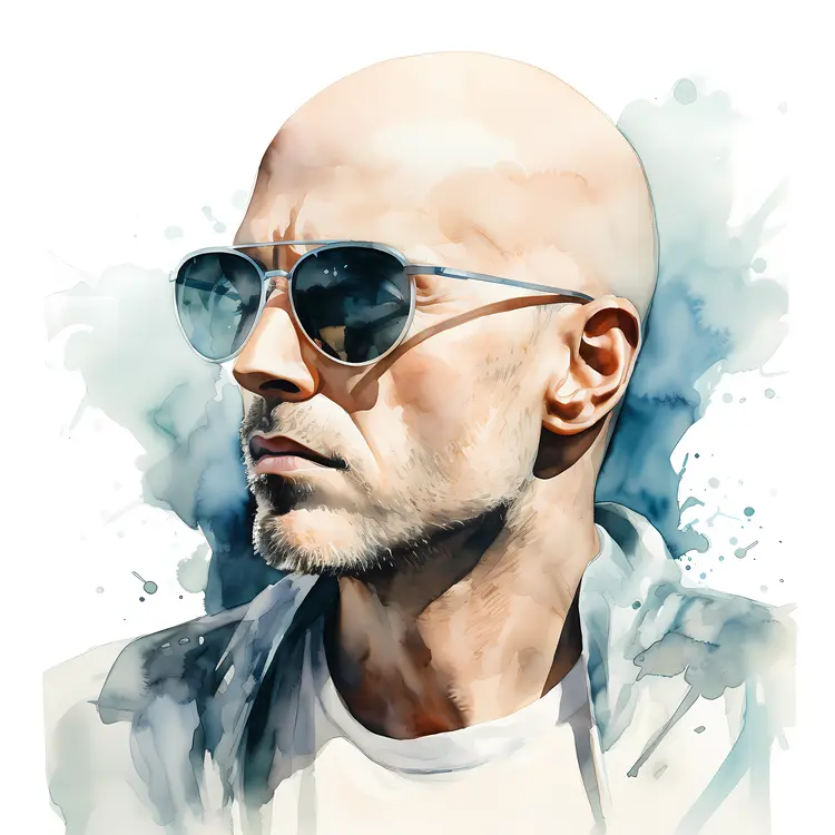 Watercolor Portrait of a Man with Sunglasses