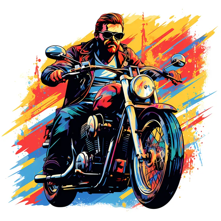 Man Riding Motorcycle with Sunglasses and Leather Jacket