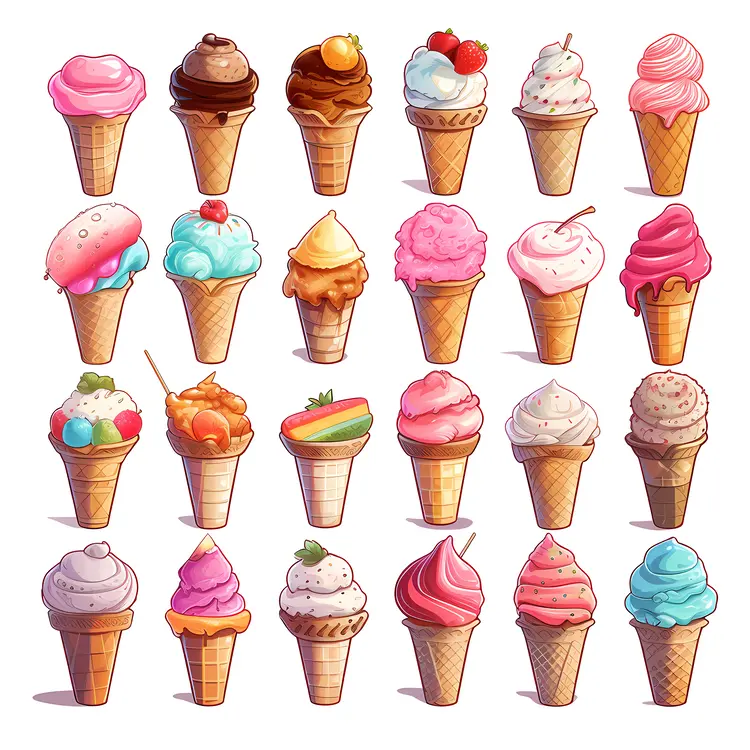 Variety of Colorful Ice Cream Cones