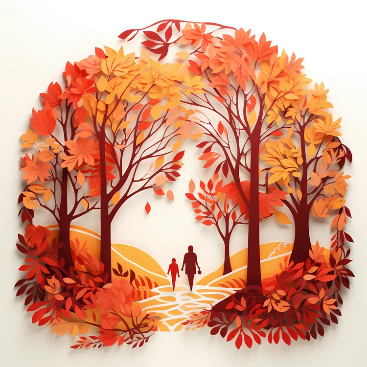 Paper Art Couple Strolling in Autumn