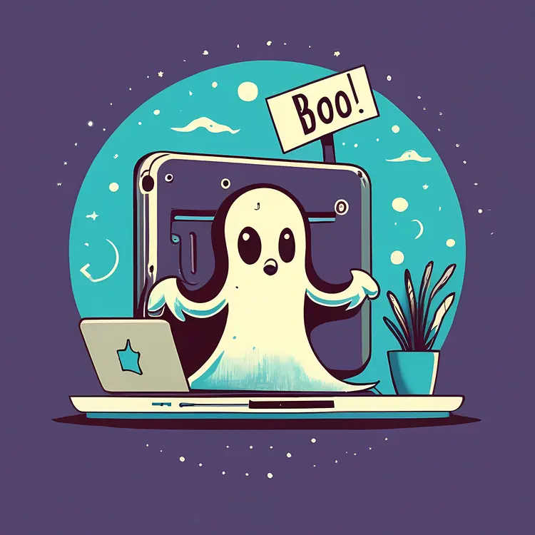 Ghost with Boo Sign on Laptop