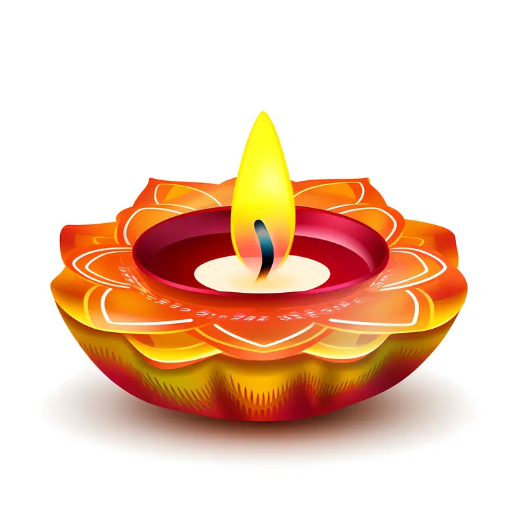 Red Diya with Yellow and Red Petals for Diwali