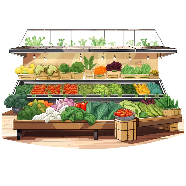 Fresh Vegetables Display in Grocery Store