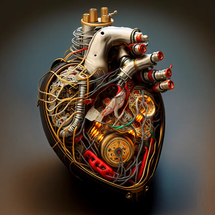 Intricate Mechanical Heart with Wires and Tubes