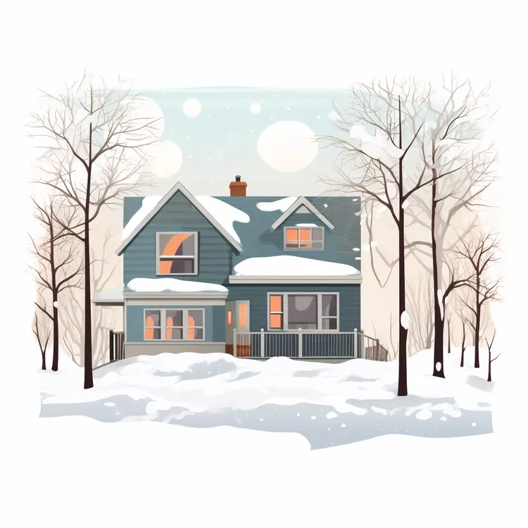 Blue House in Snowy Landscape