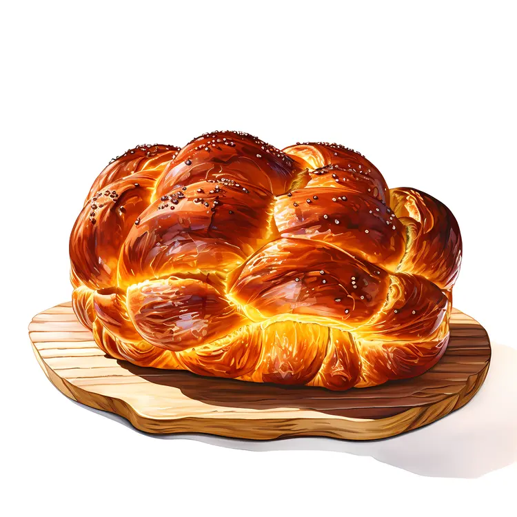 Golden Braided Bread on Wooden Board