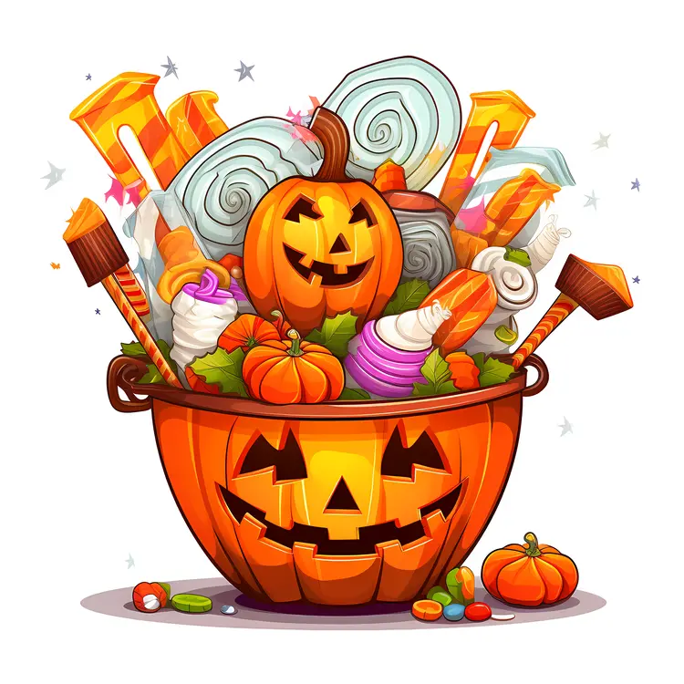 Halloween Jack-o'-lantern with Candy and Decorations