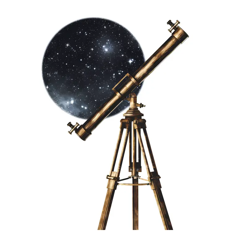 Vintage Telescope with Starry Night Sky