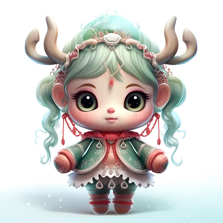 Cute Reindeer with Green Hair