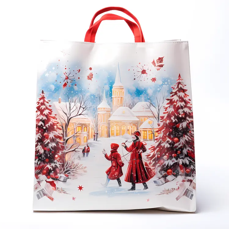 Christmas Shopping Bag with Winter Scene