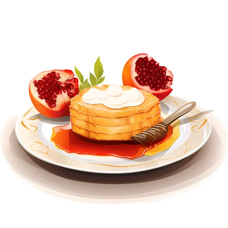 Delicious Pancakes with Pomegranate and Syrup