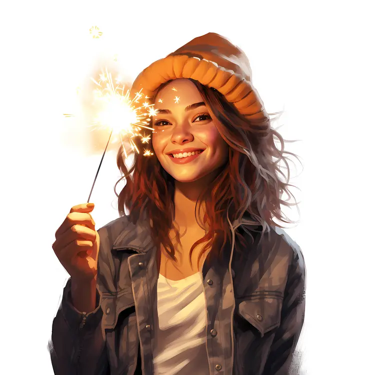 Girl with Sparkler and Hat