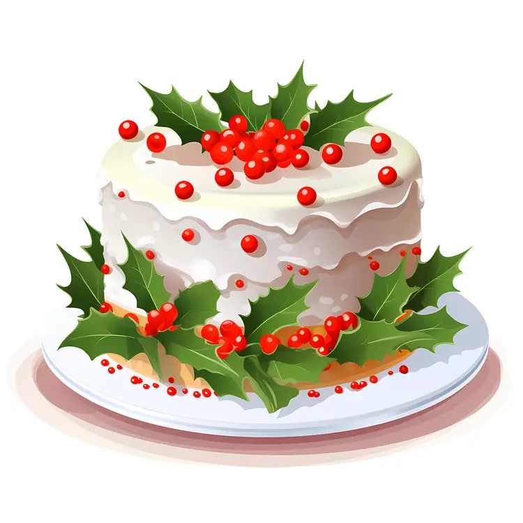 Christmas Cake with Holly and Berries