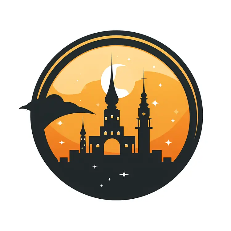Mosque Silhouette with Moon