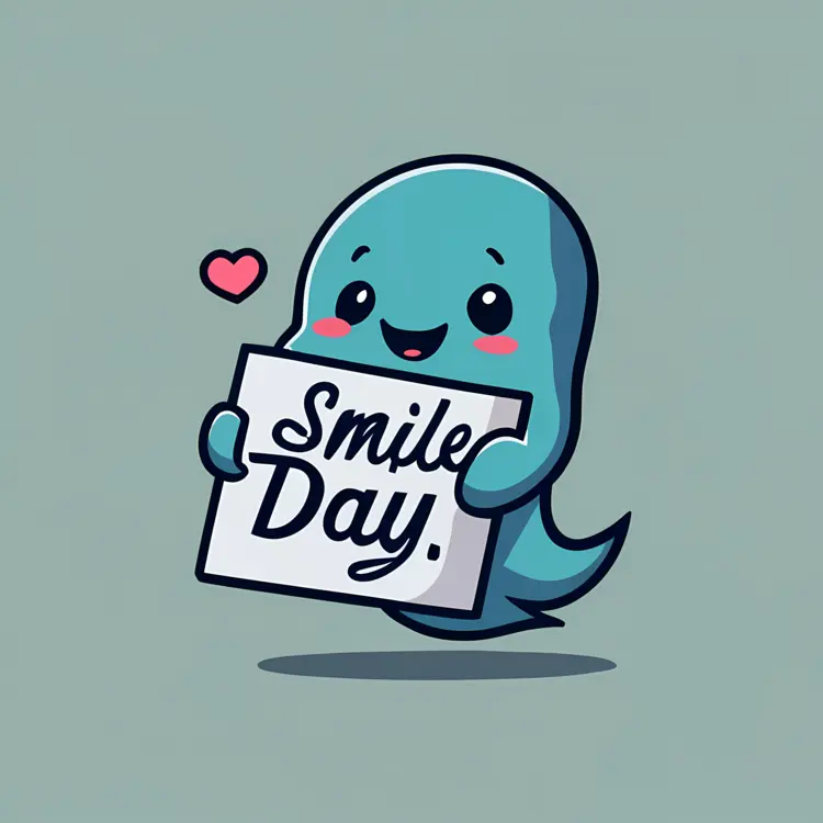 Cute Ghost with Sign for Smile Day