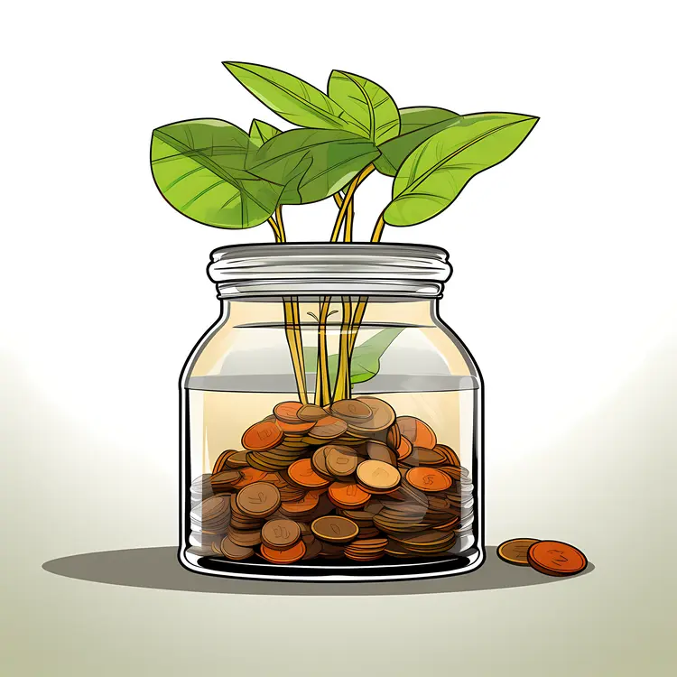 Jar of Coins with Growing Plant Symbolizing Investment