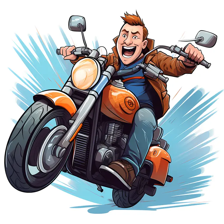 Cartoon Motorcyclist on Bike