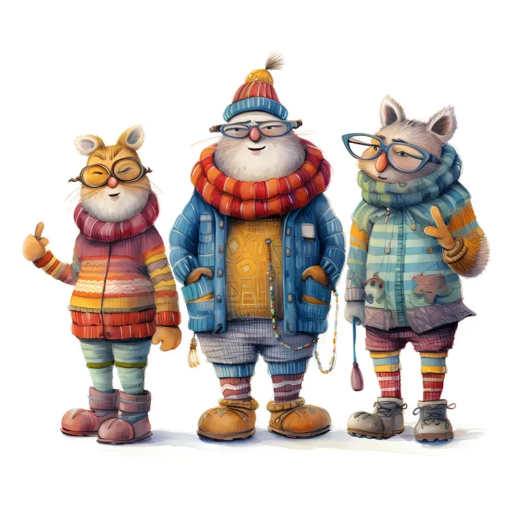 Cute Animal Characters in Winter Clothing