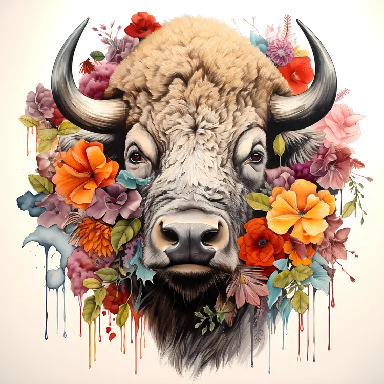 Bison with Floral Decoration