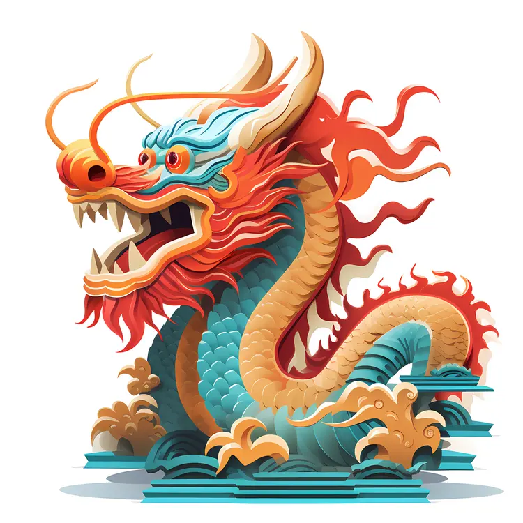 Blue and Red Dragon Illustration