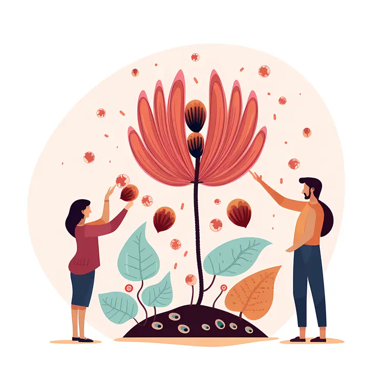 People Collecting Seeds from a Large Flower