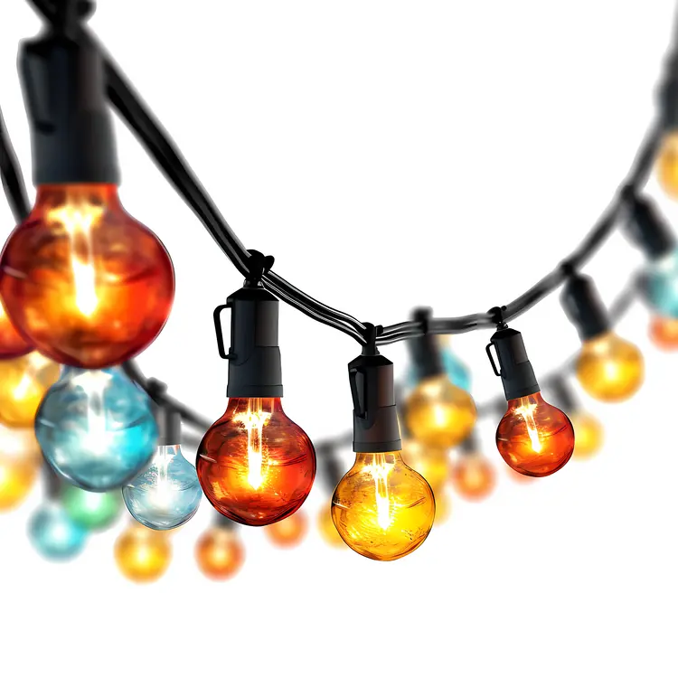 String Lights with Orange and Blue Bulbs