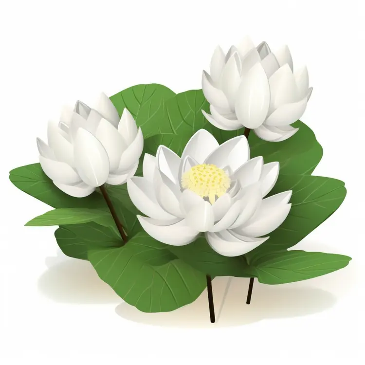 Beautiful White Lotus Flowers with Green Leaves