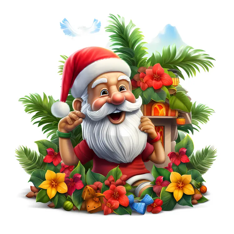 Tropical Santa Claus with Flowers