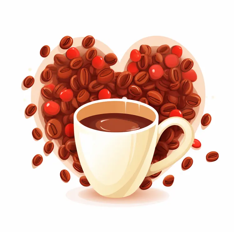 Coffee Cup with Heart-Shaped Coffee Beans