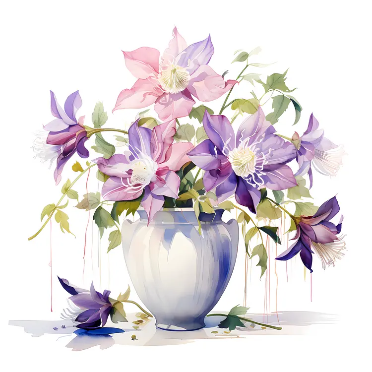 Pink and Purple Flowers in a Blue Vase