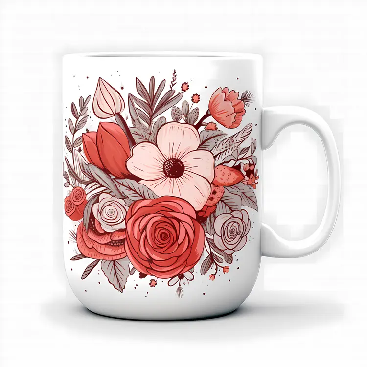 Elegant Floral Mug with Red and Pink Flowers