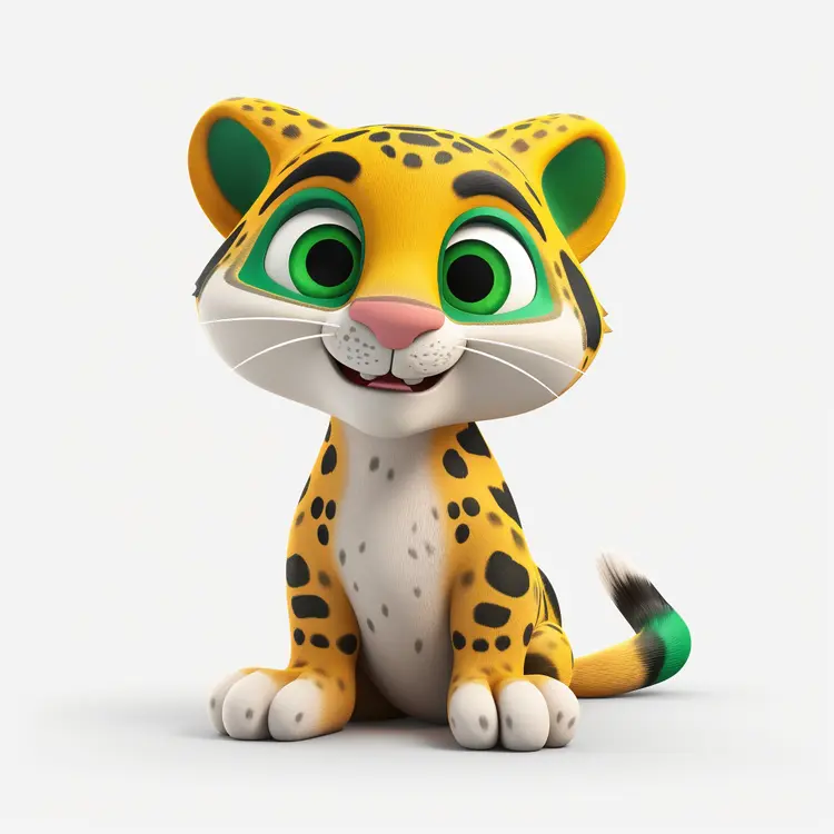 Cute Cartoon Leopard with Green Eyes