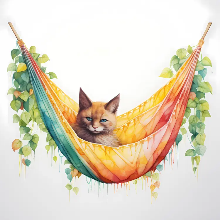 Relaxing Cat in Colorful Hammock