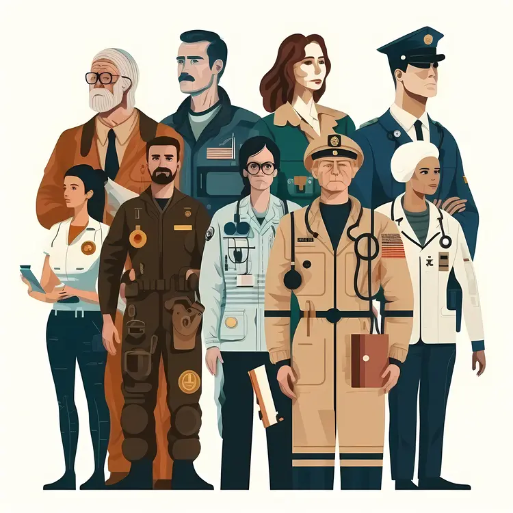 Group of Professionals in Different Uniforms