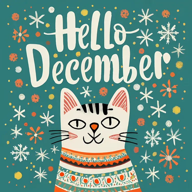Hello December with Cat in Festive Sweater