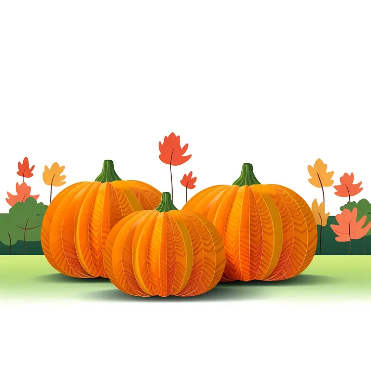 Three Pumpkins in Autumn Setting