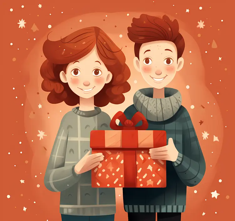 Two Children with Christmas Gift