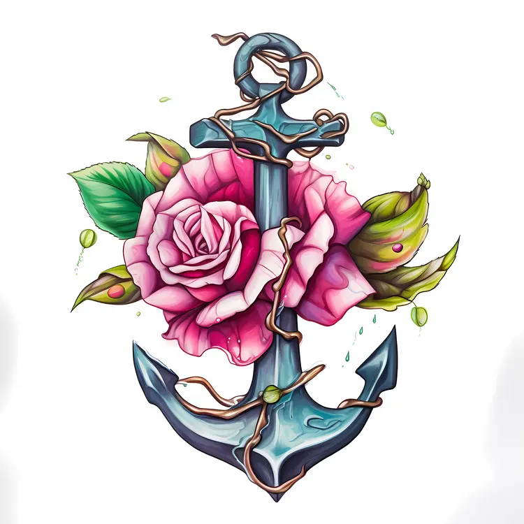 Anchor with Roses Tattoo Design