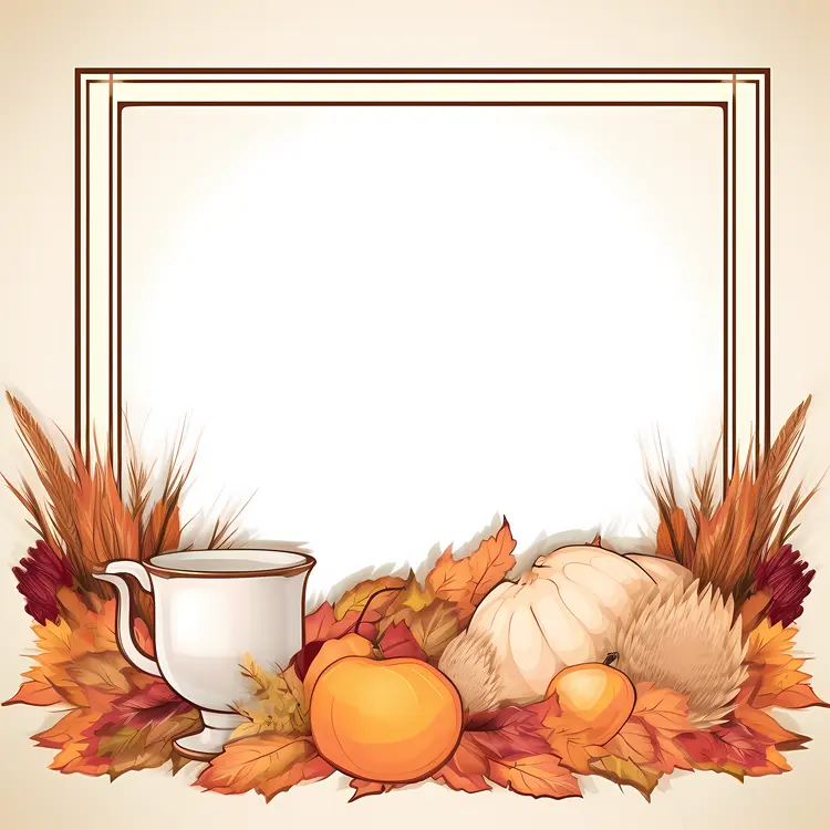 Autumn Frame with Mug and Pumpkins