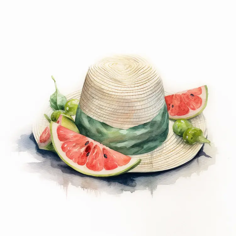 Straw Hat with Watermelon Slices Illustration