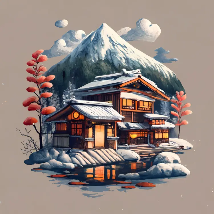 Traditional Japanese House in Snowy Mountain
