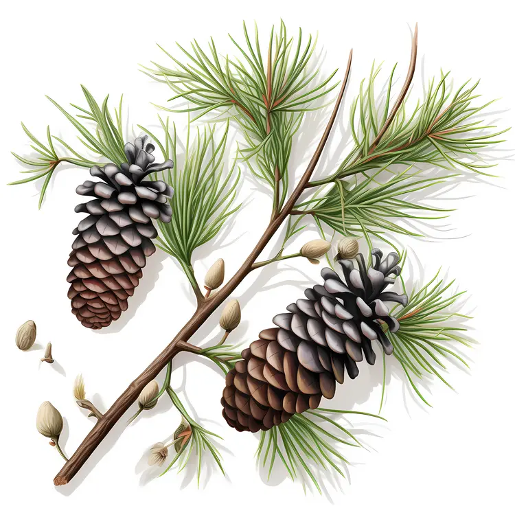 Pine Cones and Branch Illustration