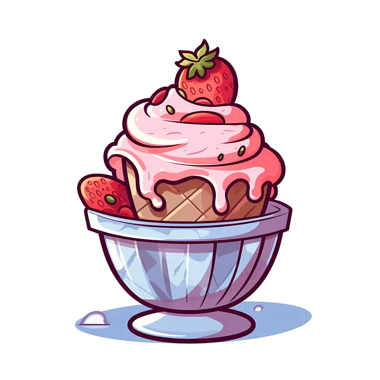 Delicious Strawberry Ice Cream in a Bowl